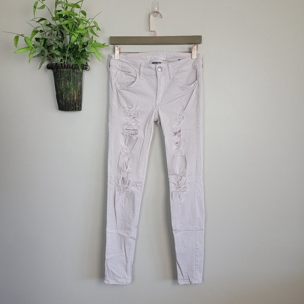 American Eagle Jegging Low Rise Distressed Destroyed Light Pink Jeans AE 2 Y2K